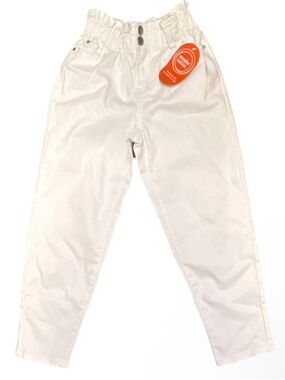 Wonder Nation Girls Paperbag White Jeans M (7-8) Cotton Elastic Waist Pockets